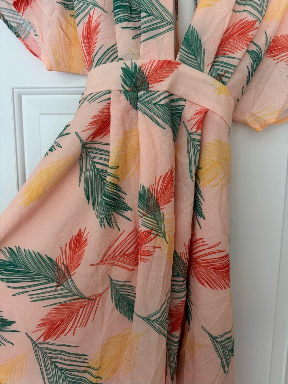 Floral Palm Print Mini Dress in Peach - Picture 5 of 6